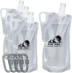 1L Hiking Collapsible Water Bottles, 4-Pack 33OZ BPA-Free Foldable Backpacking Water Bottle for Travel Camping Hiking