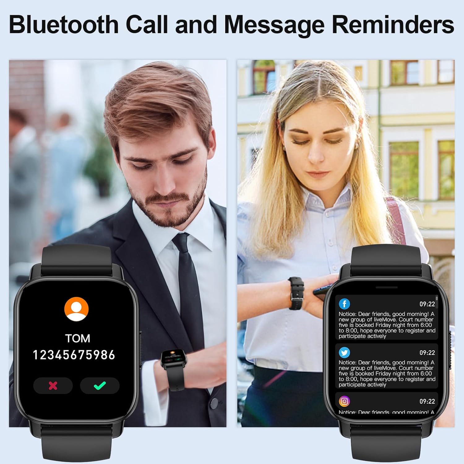 Smart Watch for Men Women with Bluetooth Call/Message Reminder, Fitness Watch 1.85" Touch Screen, Watch Heart Rate/Sleep/Spo2/Calories/Steps Monitor, 112+ Sport Mode, Activity Tracker for Android/iOS - Image 2