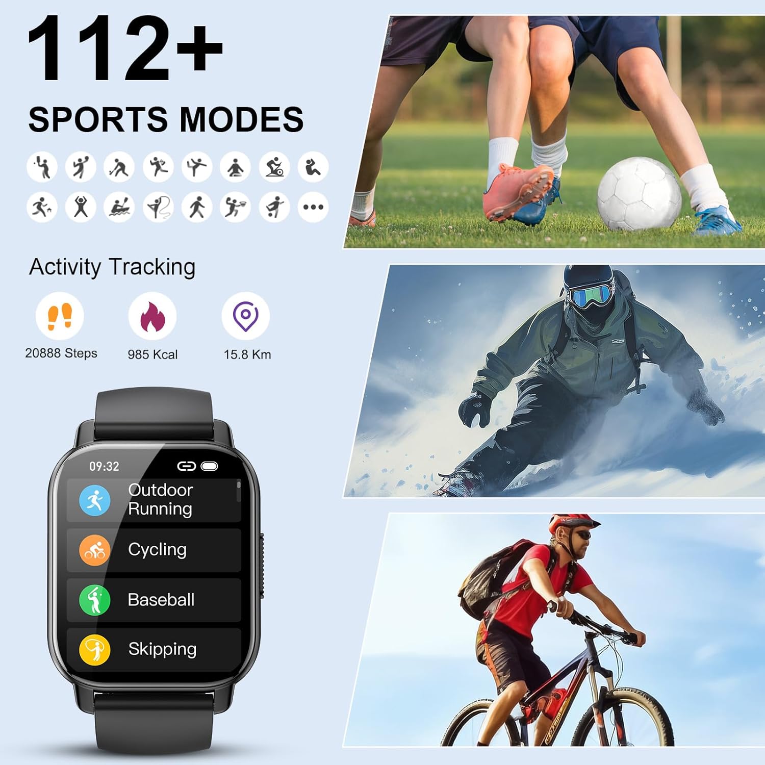 Smart Watch for Men Women with Bluetooth Call/Message Reminder, Fitness Watch 1.85" Touch Screen, Watch Heart Rate/Sleep/Spo2/Calories/Steps Monitor, 112+ Sport Mode, Activity Tracker for Android/iOS - Image 4