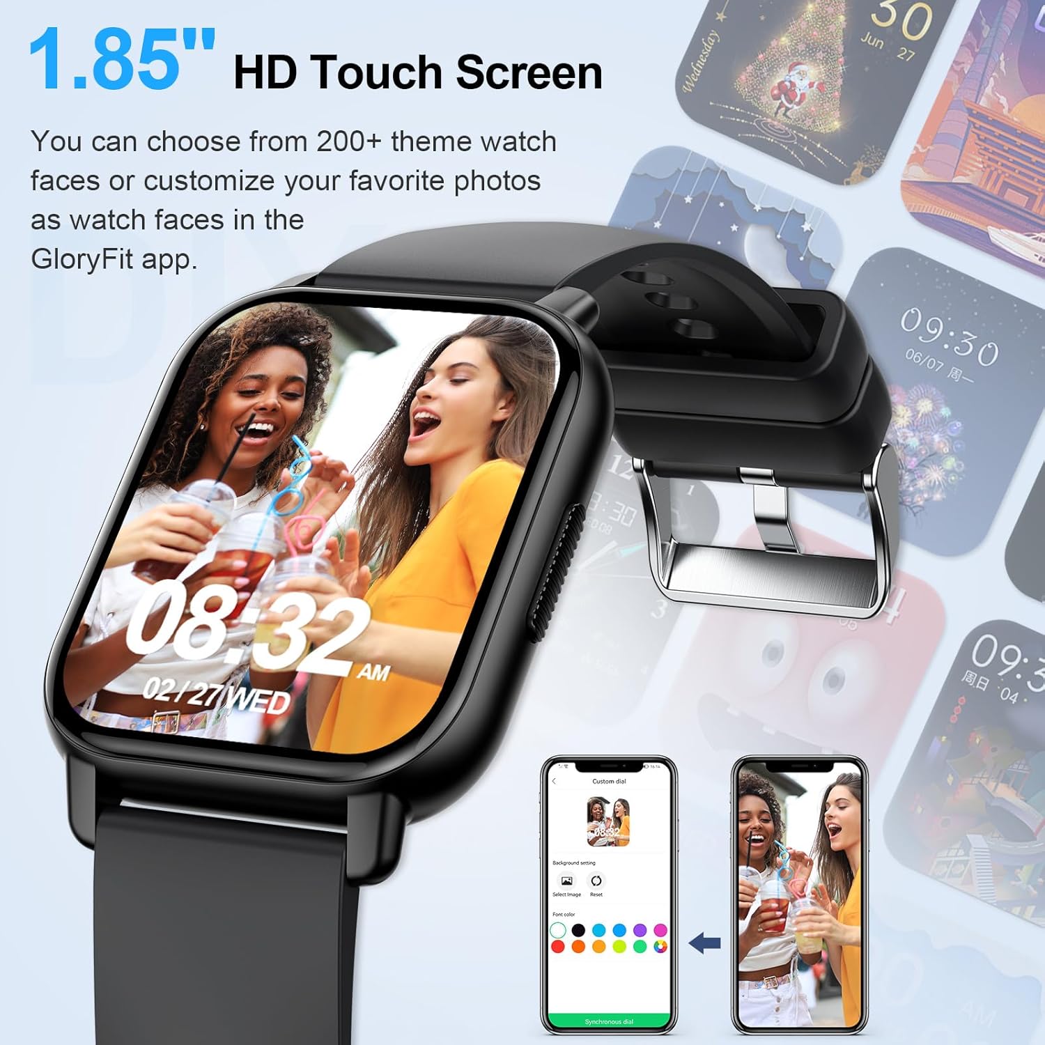 Smart Watch for Men Women with Bluetooth Call/Message Reminder, Fitness Watch 1.85" Touch Screen, Watch Heart Rate/Sleep/Spo2/Calories/Steps Monitor, 112+ Sport Mode, Activity Tracker for Android/iOS - Image 5